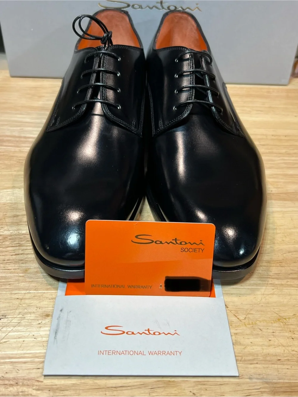 Santoni Archer Black Calfskin Leather Plain Toe Derby Shoes US 11M Made In 🇮🇹
